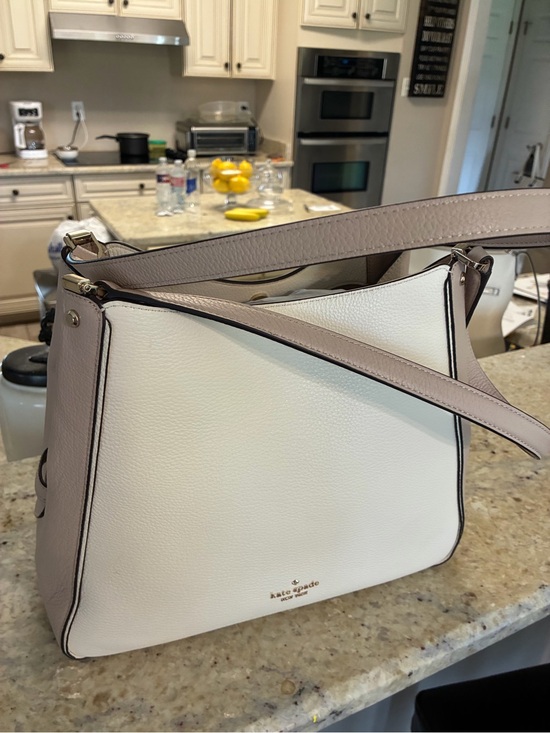 kate spade Handbags - kate spade White and Taupe Pebbled Leather Shoulder Bag